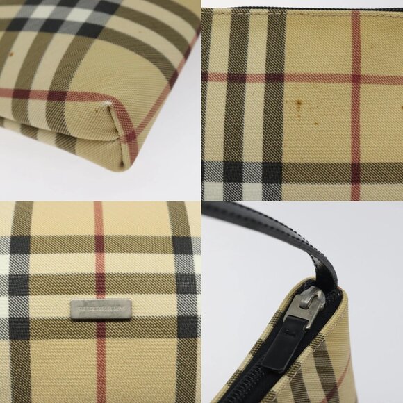 BURBERRY Nova Check Accessory Pouch PVC Beige Silver Auth 118331 - Picture 14 of 14